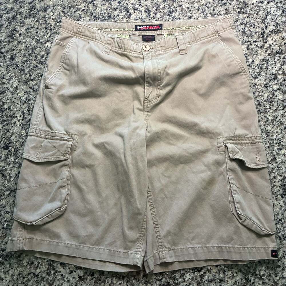 Tony Hawk Men's Tan Cargo Shorts with Metal Logo Detail Size 36